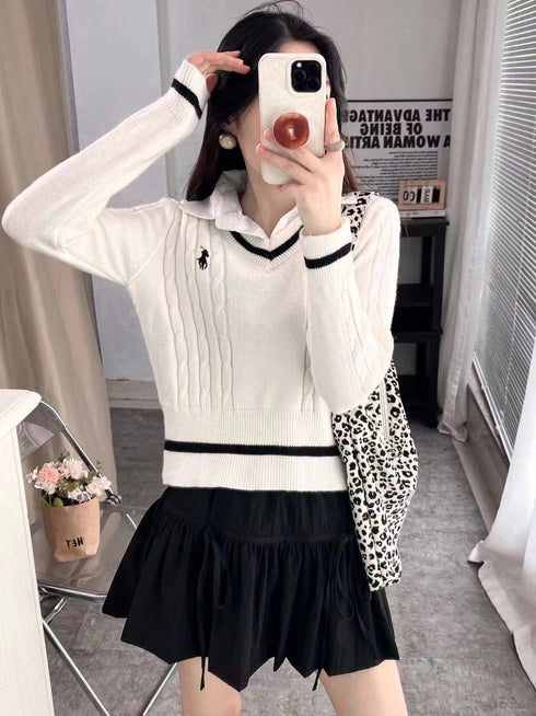 Winter Knitted V-neck Collar Down Pullover